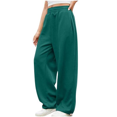 Sweat Pants for Womens Lounge Workout Jogger Pants Relaxed Fit Elastic High Waisted Wide Leg Athletic Pants with Pocket Green