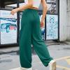 Sweat Pants for Womens Lounge Workout Jogger Pants Relaxed Fit Elastic High Waisted Wide Leg Athletic Pants with Pocket Green view 3