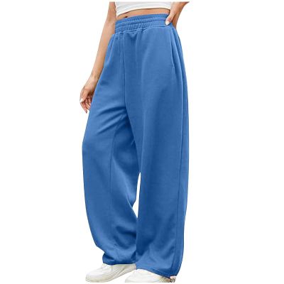 Sweat Pants for Womens Lounge Workout Jogger Pants Relaxed Fit Elastic High Waisted Wide Leg Athletic Pants with Pocket Blue