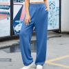 Sweat Pants for Womens Lounge Workout Jogger Pants Relaxed Fit Elastic High Waisted Wide Leg Athletic Pants with Pocket Blue view 2