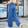 Sweat Pants for Womens Lounge Workout Jogger Pants Relaxed Fit Elastic High Waisted Wide Leg Athletic Pants with Pocket Blue view 3