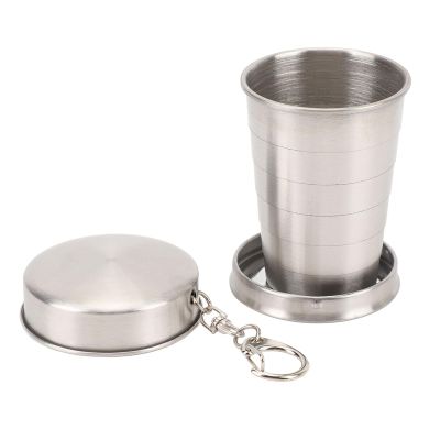 ZJchao Stainless Steel Outdoor Collapsible Cup, Portable Retractable Camping Mug with Keychain for Outdoor Travel Camping Hiking Fishing Mountaneering, Ideal for Daily Use and Party
