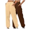 2PC Sweatpants Women Baggy Open Bottom Wide Leg Athletic Pant Classic Elastic High Waisted Jogger Trouser with Pocket Khaki view 1