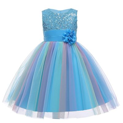 Little Girl Rainbow Tutu Dress Tulle Flower Girl Dresses Princess Wedding Birthday Party Ball Gown (Blue, 3-4 Years)