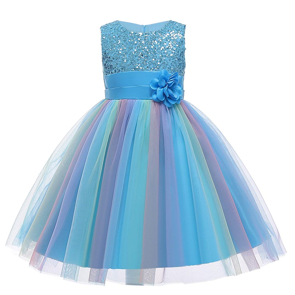 Little Girl Rainbow Tutu Dress Tulle Flower Girl Dresses Princess Wedding Birthday Party Ball Gown (Blue, 3-4 Years)