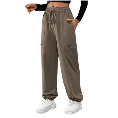 Cargo Sweatpants for Women Cinch Bottom Drawstring Elastic Waisted Jogger Pants Relaxed-Fit Athletic Pant with Pocket Brown
