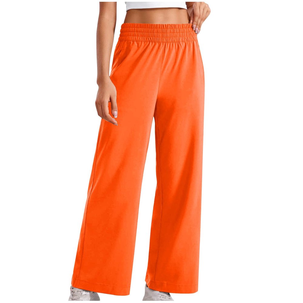 Womens Slacks Elastic High Waisted Wide Leg Athletic Pants Lounge Workout Running Yoga Jogger Sweatpants Fall Outfits Orange