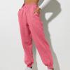 Women's Sweatpants Cinch Bottom Athletic Pants Stretchy High Waist Jogger Slacks Fall Winter Workout Running Trousers Hot Pink view 2