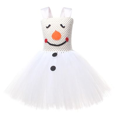 Girls Snowman ostume White Tutu Dress Christmas Dress Up Clothes Gifts osplay ostume Winter (Beige, 4-5 Years)