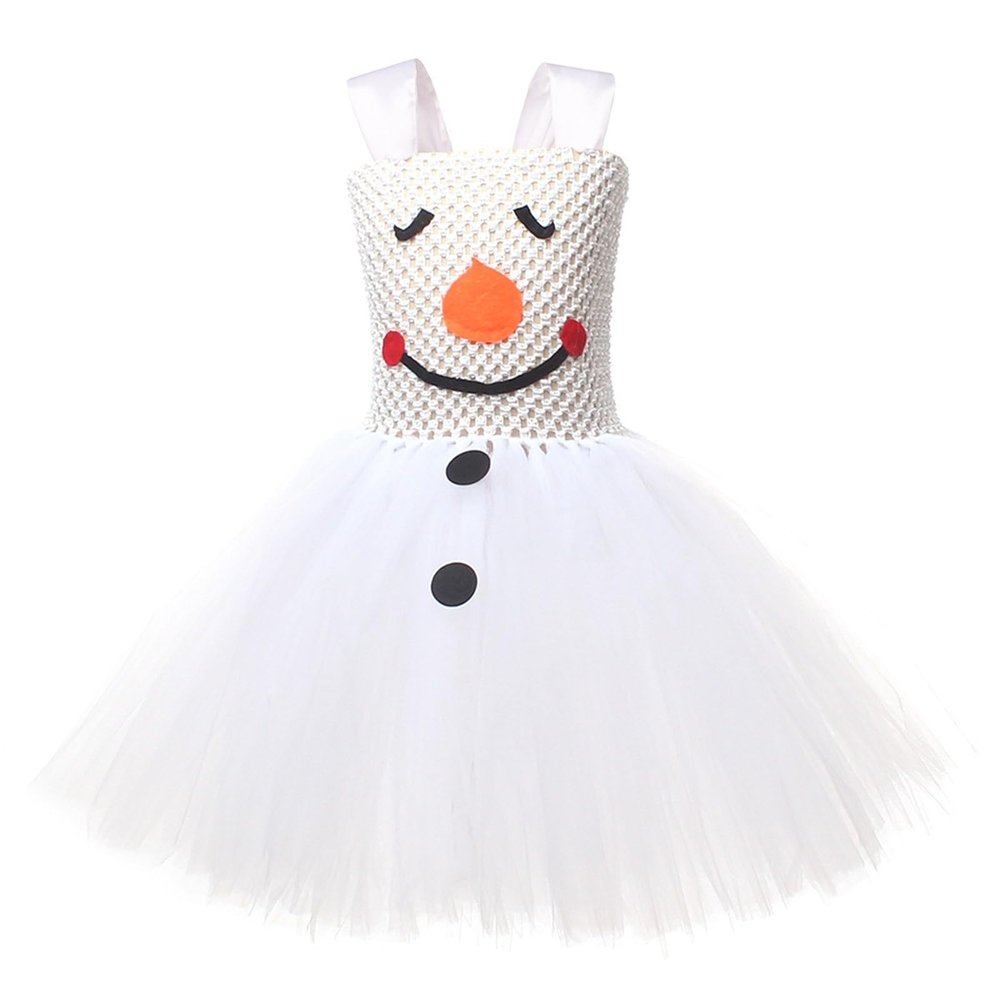 Girls Snowman ostume White Tutu Dress Christmas Dress Up Clothes Gifts osplay ostume Winter (Beige, 4-5 Years)