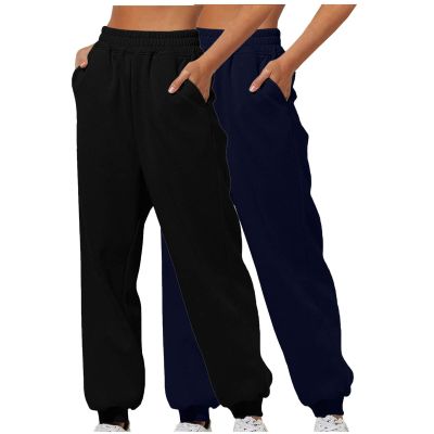 2PC Sweatpants Women Baggy Open Bottom Wide Leg Athletic Pant Classic Elastic High Waisted Jogger Trouser with Pocket Blue