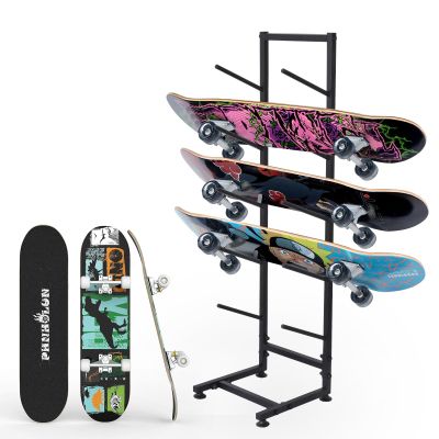 Standing Skateboard Display Stand,5-Tiers Single Sided Floor Standing Surfboard Storage Rack,Snowboard Storage Holder,Skateboard Organizer Racks Frees Standing For Skis/Skateboards/Scooter/Board