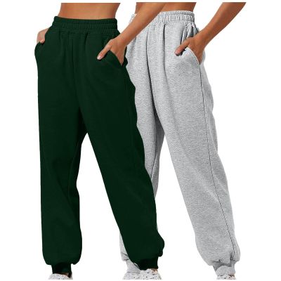 2PC Sweatpants Women Baggy Open Bottom Wide Leg Athletic Pant Classic Elastic High Waisted Jogger Trouser with Pocket Dark Gray