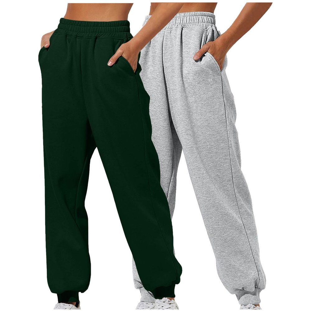 2PC Sweatpants Women Baggy Open Bottom Wide Leg Athletic Pant Classic Elastic High Waisted Jogger Trouser with Pocket Dark Gray
