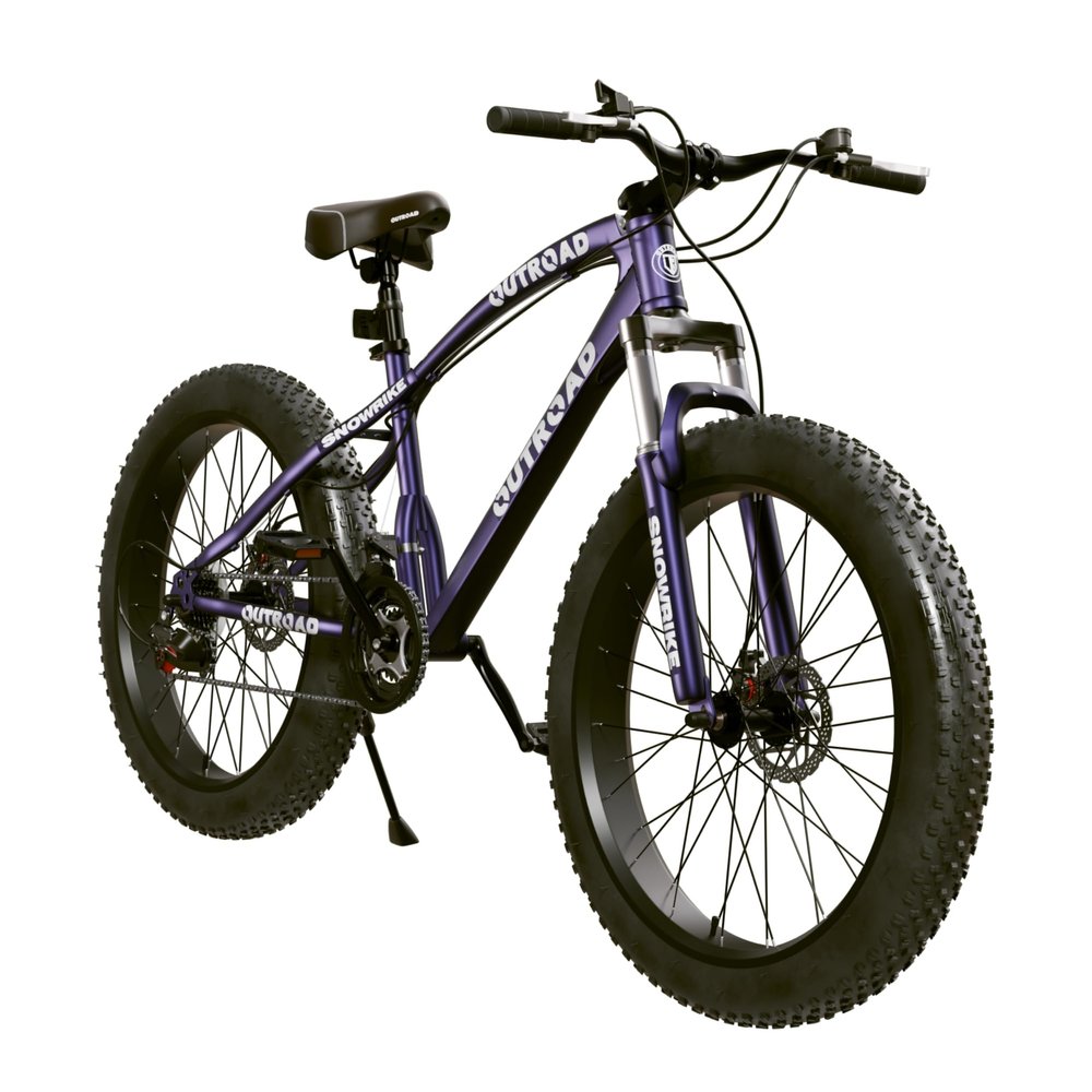 MarKnig 26 inch Fat Tire Mountain Bike with 4 inch Knobby Tires, 21 Speed MTB with Dual Disc Brake, Anti-Slip Fat Bike with Front Suspension, High Carbon Steel Frame, Men and Women (Blue-Purple)