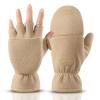 OZERO Winter Gloves for Men Women: Fingerless Convertible Mittens with Flap Warm Thermal Polar Fleece,Touch Screen Work Running Driving Cycling Womens Mens Gloves Winter in Cold Weather Apricot XL view 1