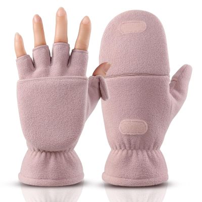 OZERO Winter Gloves for Men Women: Fingerless Convertible Mittens with Flap Warm Thermal Polar Fleece,Touch Screen Work Running Driving Cycling Womens Mens Gloves Winter in Cold Weather Pink L