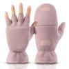 OZERO Winter Gloves for Men Women: Fingerless Convertible Mittens with Flap Warm Thermal Polar Fleece,Touch Screen Work Running Driving Cycling Womens Mens Gloves Winter in Cold Weather Pink L view 1