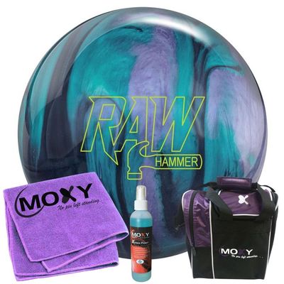 Bowlerstore Products Hammer Raw Hammer Black/Purple/Teal Bowling Ball | Moxy Strike Purple Bowling Bag | Moxy Purple Micro Fiber Towel | Moxy Xtreme Power Cleaner Package 14lbs