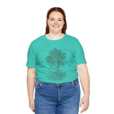 Tree Shirt Gnarled Tree Mens Graphic Tee, Unique Tree of Life Shirt, for Him, Artistic Nature Tee Teal