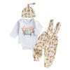 BeQeuewll Easter Newborn Baby Boy 3PCS Clothes Set Infant Long Sleeve Romper Bunny Carrot Suspender Pants Overalls Outfits (Carrots, 3-6 Months) view 1