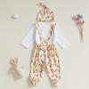 BeQeuewll Easter Newborn Baby Boy 3PCS Clothes Set Infant Long Sleeve Romper Bunny Carrot Suspender Pants Overalls Outfits (Carrots, 3-6 Months) view 3
