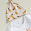 BeQeuewll Easter Newborn Baby Boy 3PCS Clothes Set Infant Long Sleeve Romper Bunny Carrot Suspender Pants Overalls Outfits (Carrots, 3-6 Months) view 4