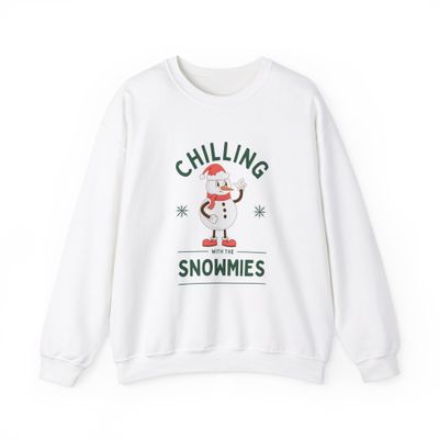 Funny Snowman Holiday Sweatshirt, Rolling with the Snowmies, Winter Occasion Pullover, Christmas Jumper, Unique Seasonal White