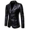Mens Daily Simple Casual PU Leathers Suits Classic Leather Blazer 2-Button Lambskin Leather Blazers (Black B1,5X-Large) view 1