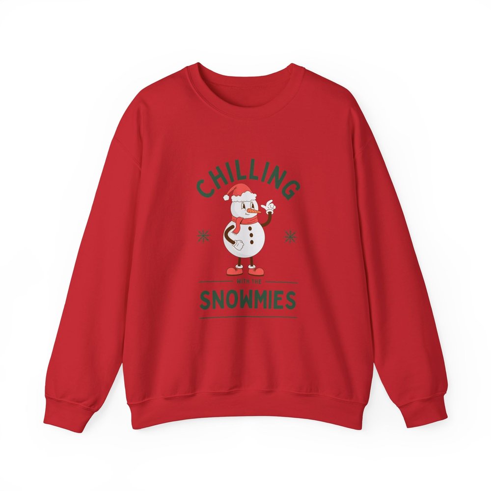 Funny Snowman Holiday Sweatshirt, Rolling with the Snowmies, Winter Occasion Pullover, Christmas Jumper, Unique Seasonal Red