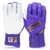 Franklin Sports MLB Batting Gloves - Infinite Powerstrap Baseball + Softball Batting Gloves -Durable Full Wrap Cage Practice - Reinforced Wrist + Heavy Duty Leather - Adult Medium - Purple + Gold view 1