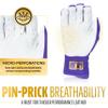 Franklin Sports MLB Batting Gloves - Infinite Powerstrap Baseball + Softball Batting Gloves -Durable Full Wrap Cage Practice - Reinforced Wrist + Heavy Duty Leather - Adult Medium - Purple + Gold view 2