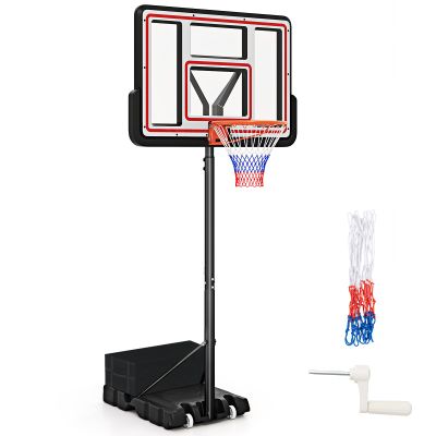 Goplus Basketball Hoop Outdoor, 7.4-10FT Quickly Height Adjustable Basketball Goal with 44 Inch Shatterproof PC Backboard, Wheels, Adults Basketball Stand for Court Backyard Driveway
