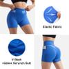 RXRXCOCO Cross Back Workout Sets for Women 2 Piece Padded Halter Tank Tops Hidden Scrunch Butt Booty Shorts with Pockets Blue X-Large view 4