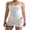 RXRXCOCO Cross Back Workout Sets for Women 2 Piece Padded Halter Tank Tops Hidden Scrunch Butt Booty Shorts with Pockets White Large view 2