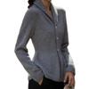 Women Vintage Long Sleeve Cardigan Sweater Shawl Lapel Button Down Knitted Sweaters Outerwear Solid Tunic Coat Grey view 1