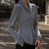 Women Vintage Long Sleeve Cardigan Sweater Shawl Lapel Button Down Knitted Sweaters Outerwear Solid Tunic Coat Grey view 2