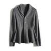 Women Vintage Long Sleeve Cardigan Sweater Shawl Lapel Button Down Knitted Sweaters Outerwear Solid Tunic Coat Grey view 3