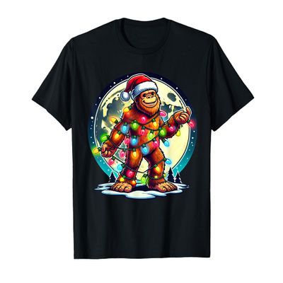 Bigfoot Santa Christmas Lights Funny Sasquatch Xmas Moon T-Shirt