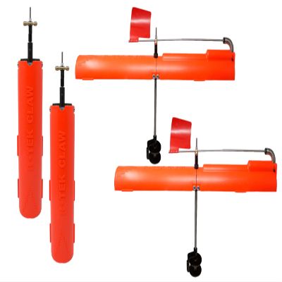 Foldable Ice Fishing Tip Up - Patented Firehouse R-Tek Claw Flag Fishing Pole Indicators Orange Gift Walleye Crappie Heavy-Duty Spool Tackle Hole Down Tip Sensitive Fins Braid Line (2-Pack Orange)