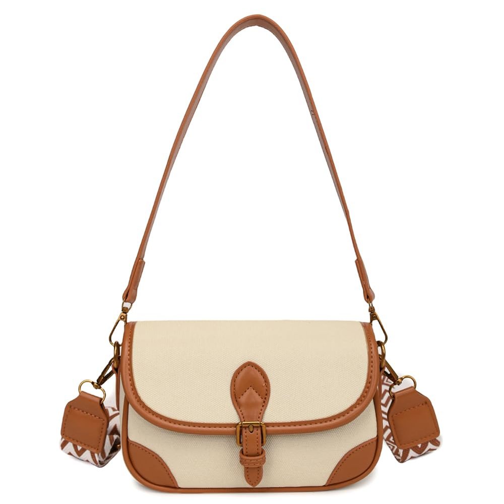 ALINUOYQ Women PU Shoulder Bag Fashion Crossbody Bag Large Capacity Stylish Commuting Bag Adjustable Strap Chic Hobo Bag Patchwork Vintage Sling Bag (Beige Brown)