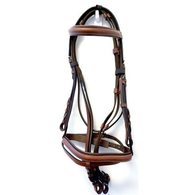 Sazaar Tack Leather English Horse Bridle-Colored Padding & Fancy Stitch Brow Band + Nose Band w/Web Reins Brown ST-016B (Cob)