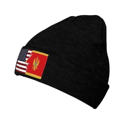 ZKLCRYTR Torn Style American and Montenegro Flags Beanie Hat Acrylic Knit Warm Winter Hats for Women Men Skull Cap Black