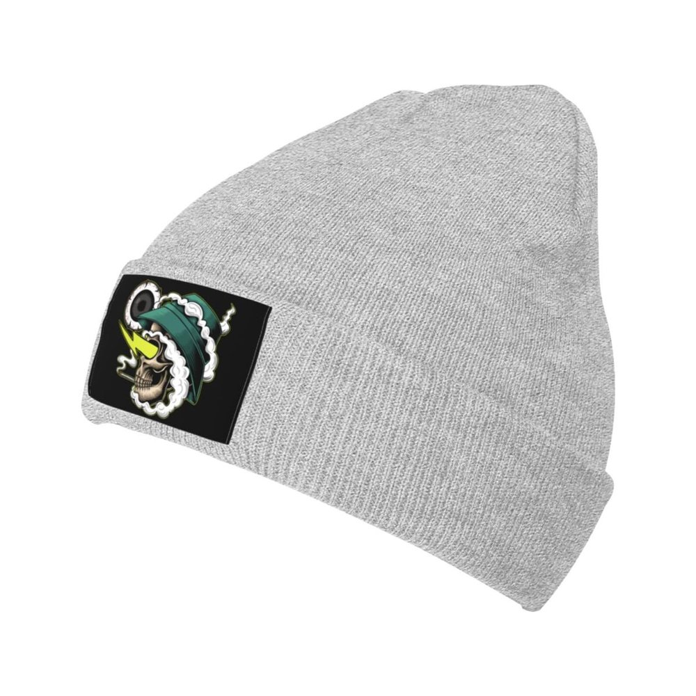 ZKLCRYTR Skull and Smoke Beanie Hat Acrylic Knit Warm Winter Hats for Women Men Skull Cap Gray
