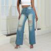 ZXCTKA Sweatpant Jean Women Distressed Straight Leg Jeans Sweatpants Jeans Boyfriend High Waited Baggy Wide Leg Jeans Y115K Streetwear Loose Denim Pants with Pocket Straight Leg Womens(Blue L) view 2