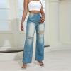 ZXCTKA Sweatpant Jean Women Distressed Straight Leg Jeans Sweatpants Jeans Boyfriend High Waited Baggy Wide Leg Jeans Y115K Streetwear Loose Denim Pants with Pocket Straight Leg Womens(Blue L) view 3