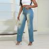 ZXCTKA Sweatpant Jean Women Distressed Straight Leg Jeans Sweatpants Jeans Boyfriend High Waited Baggy Wide Leg Jeans Y115K Streetwear Loose Denim Pants with Pocket Straight Leg Womens(Blue L) view 4