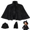 Black Cape for Women, Gothic Lolita Medieval Shawl Cloak with Tie Strap, Halloween Soft Short Medieval Cowl Black Cloak for Pagan Cosplay view 1