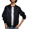 Womens Sequin Jackets Sparkly Bomber Jacket Zipper Casual Glitter Dressy Lightweight Jacket Coat Disco Party Outfit (Purple, L) view 3