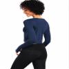 CADMUS Women's Dry Fit Crop Top - Long Sleeve Crew Neck Yoga Running Athletic Tee with Thumb Holes, 2208, 1 Pack, Navy Blue, XX-Large view 2